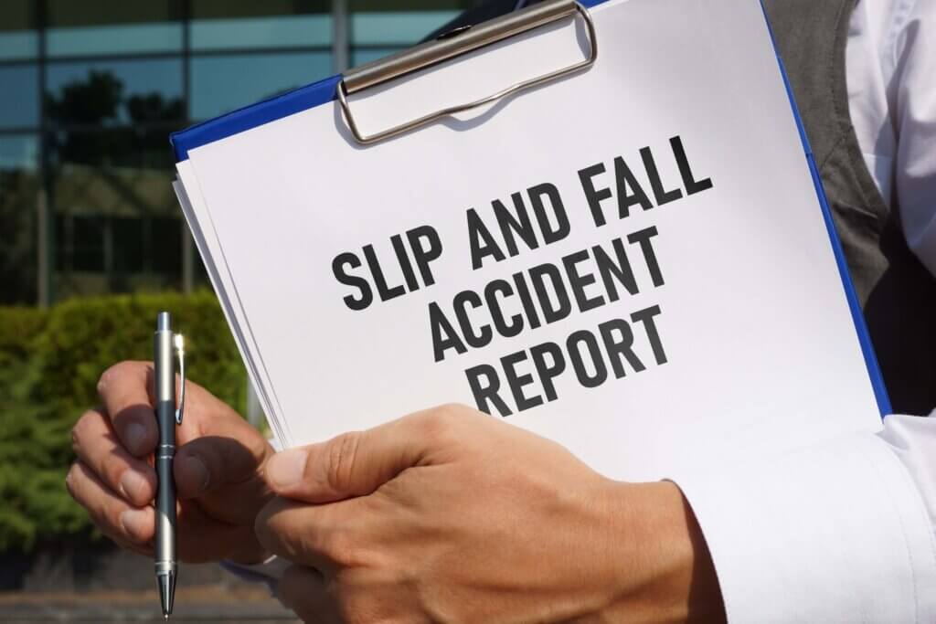 The slip and fall accident report The slip and fall accident report is displayed with a text