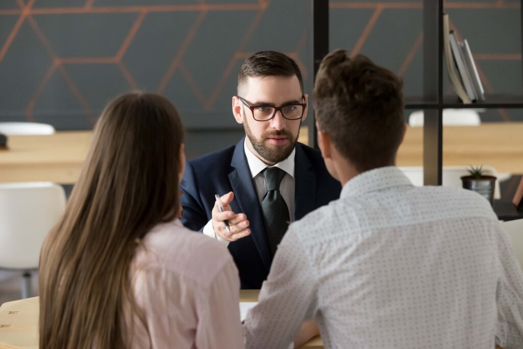 Lawyer giving support to couple about accidents Lawyer giving support to couple about accidents