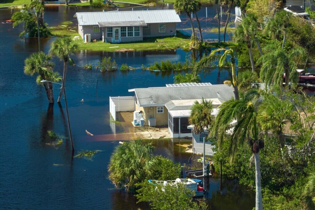 Flooded homes Flooded homes in a residential area
